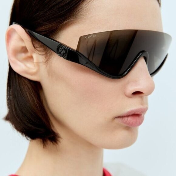 NEW GUCCI GG1650S 001 SHINY BLACK GREY SUNGLASSES - Picture 2 of 11